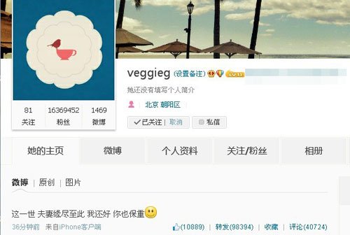 独家：王菲发微博称夫妻缘尽 李亚鹏助理否认