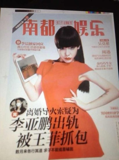 疑李亚鹏出轨被王菲抓包 导致两人离婚(图)