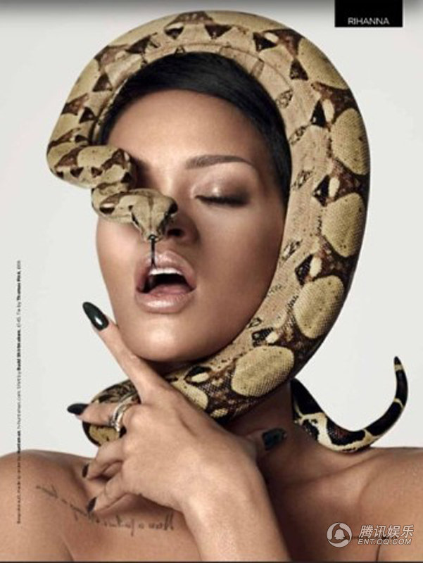 高清：蕾哈娜全裸登杂志封面 与蟒共舞变身蛇后_娱乐_腾讯网
