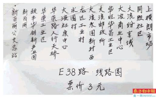 10岁“老司机”模拟手动挡驾驶“运营”的深圳市某条公交线路图,来自其手绘。